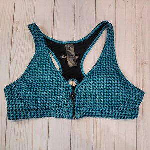 Body Rock by Kelly Dooley Houndstooth Skull Zip Up Bra L Blue NWOT